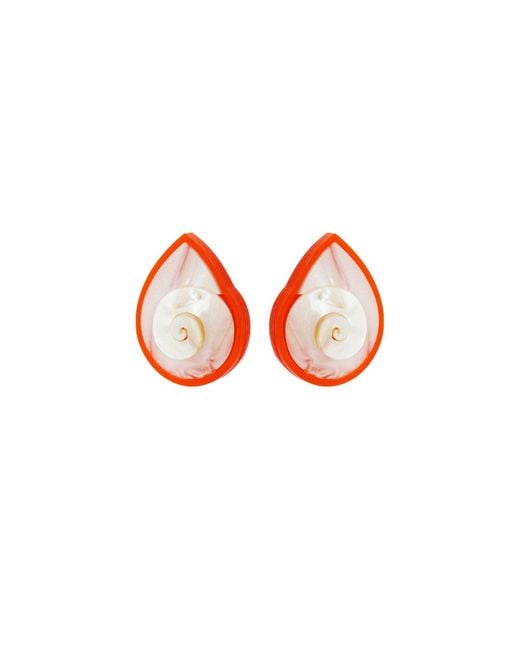Gissa Bicalho Red Handmade Earring Spiral Shell