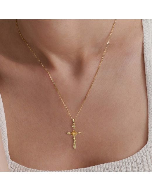 Vanimy Metallic Floral Cross July Water Lily Birth Flower Necklace