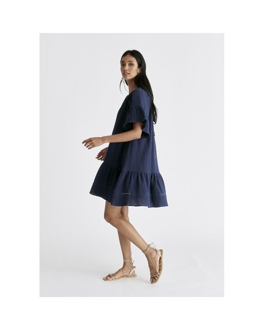 Paisie Blue Cheesecloth Swing Dress In Navy