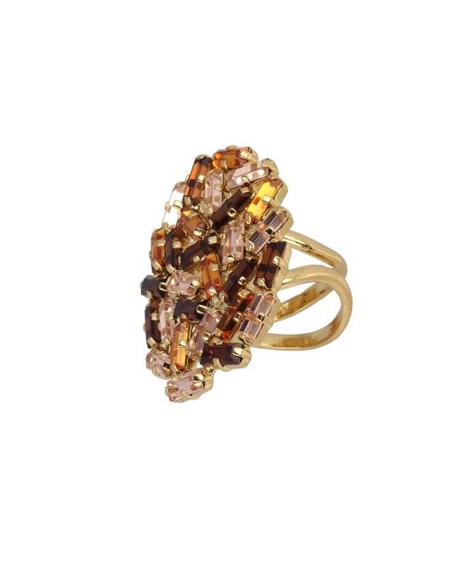 Otazu Brown Golden Baguette Statement Ring
