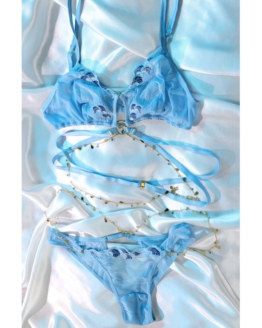 Empress Mimi Blue Siren Song Embroidered Tanga