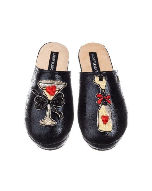 Laines London Blue Softie Slippers With Popping Champagne Brooches