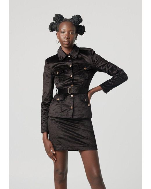 Why Mary Black Military Style Velvet Corduroy Jacket