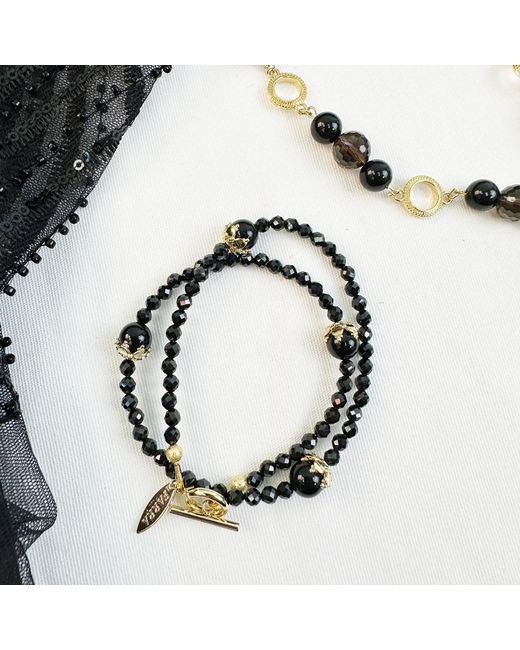 Farra Black Timeless Obsidian Double Wrapped Bracelet