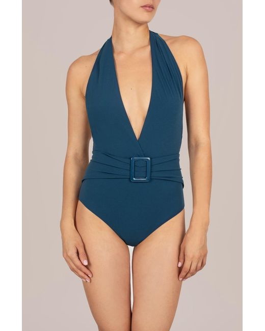 Kikki-G Swimwear Blue Nada Deep Plunge One Piece