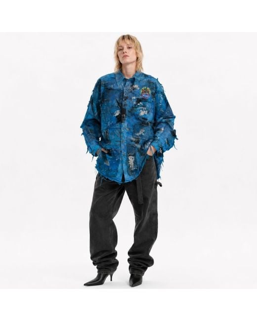 Zasta Studio Blue Wearable Ruins Shredded Denim Colored Shirt F