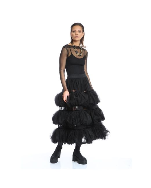 Silvia Serban Black Tulle Volumetric Ruffled Skirt