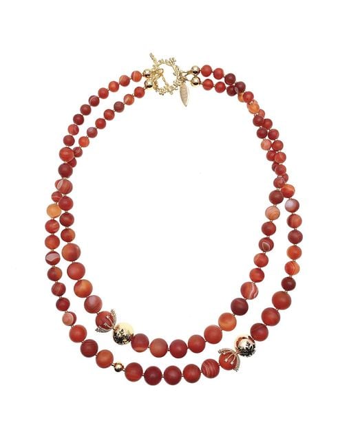 Farra Red Christmas Agates Double Strands Necklace