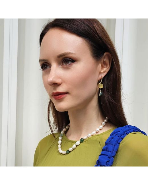 Farra Metallic Freshwater Pearls With Heart Shaped Aventurine Free Style Necklace