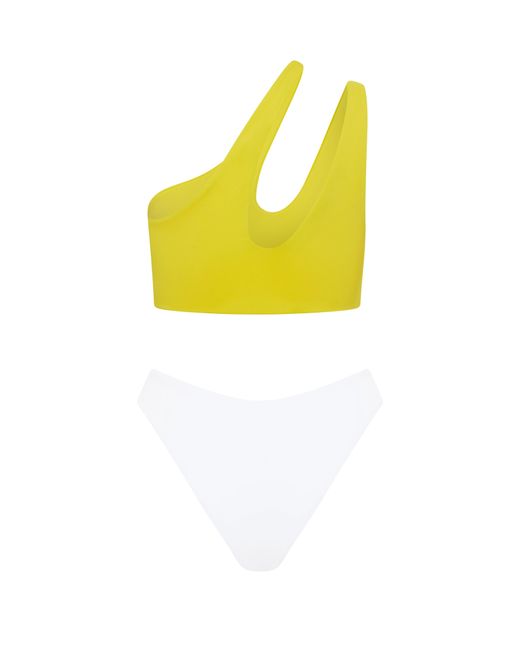 Let's Swim Yellow Teardrop Cut Out One Shoulder Bikini Top