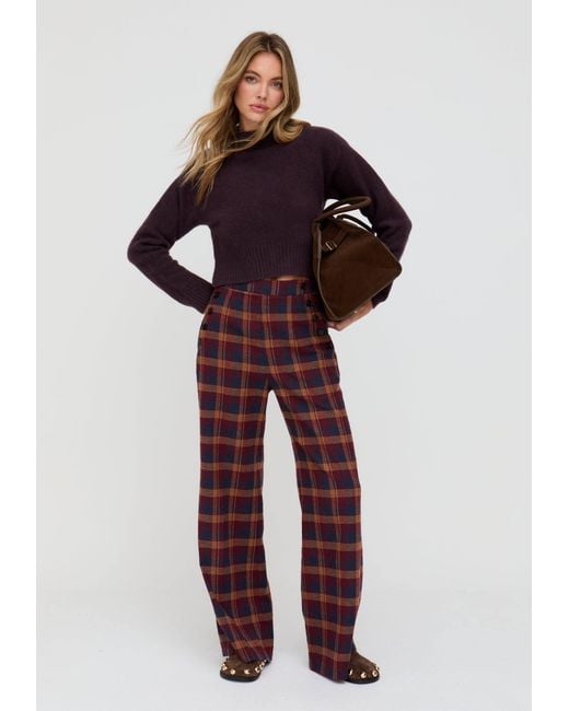 Lily and Lionel Red Damson High Waisted Tartan Print Trouser