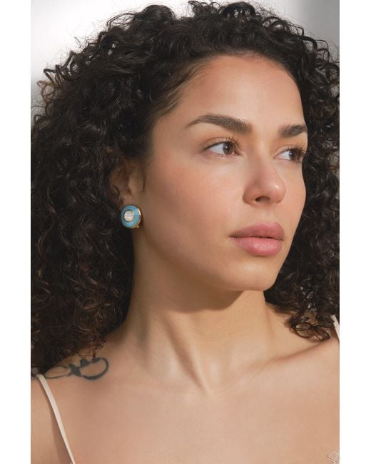 Emma Holland Jewellery Blue Aqua & Opal Crystal Disc Clip Earrings