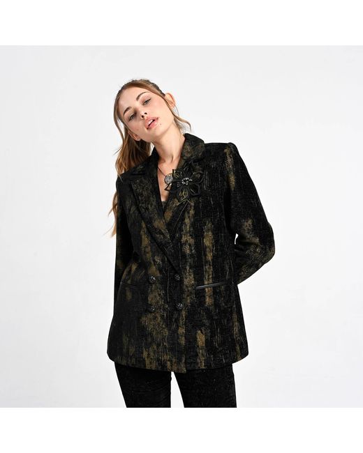 Lalipop Design Black Metallic Print Double-Breasted Blazer