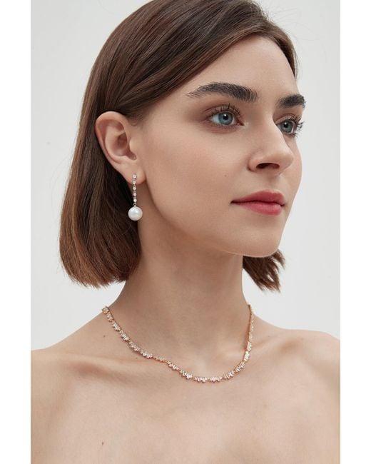 Classicharms White Electra Sterling Diamond Rivière Pearl Drop Earrings