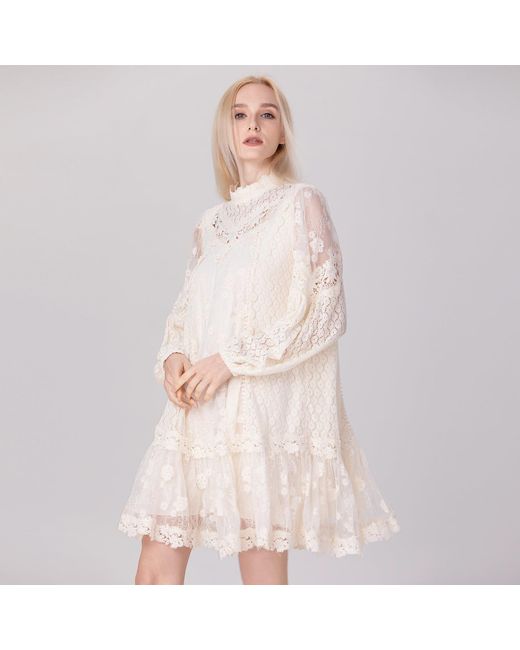 Smart and Joy Natural Multiple Laces And Tulle Baby-Doll Dress