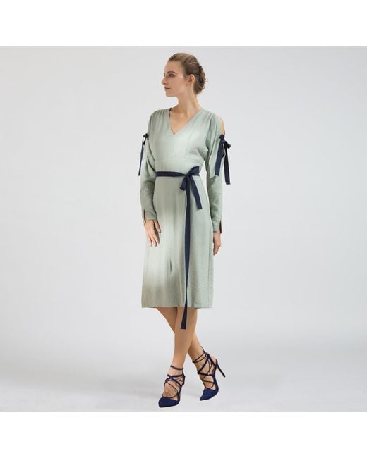 Smart and Joy Green Cold Shoulder V-Neck Dress