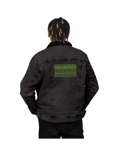Anchor and Crew Black Denim Explore Co. Sherpa Denim Embroidered Jacket