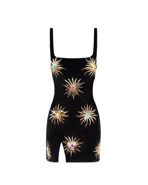 Oceanus Black Callie Luxury Embellished Party Dress