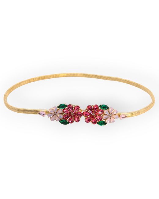 DAMAPREZIOSA Multicolor Slim Belt With Daisy Bouquet Crystal Buckle