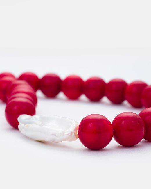 Kybele Studio Red Bonbon Necklace With Coral & Pearl Accent