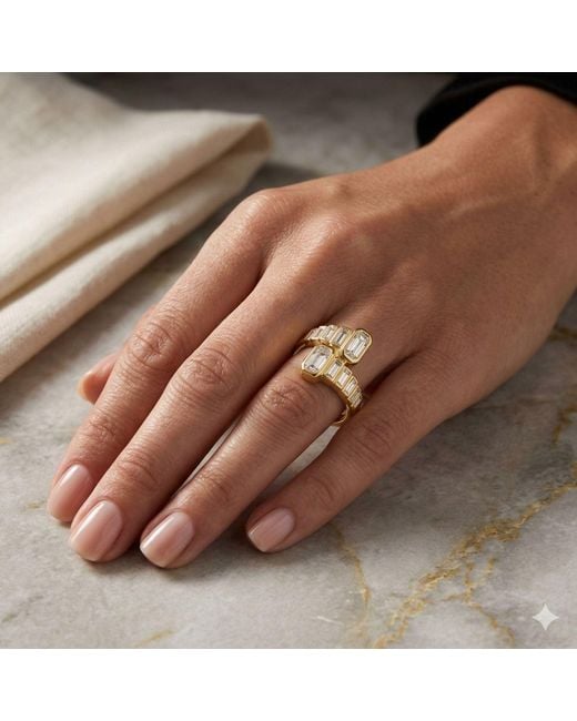 Artisan Metallic 14K Emerald Cut Diamond Bypass Ring