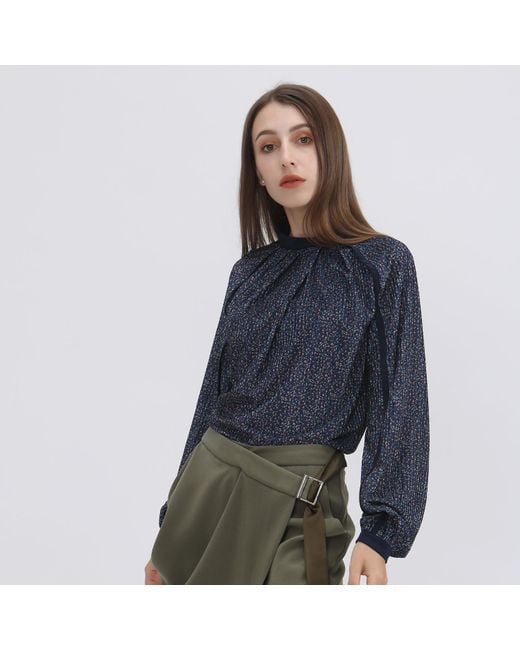 Smart and Joy Blue Velvet Blouse With Liberty Print And Satin Bias