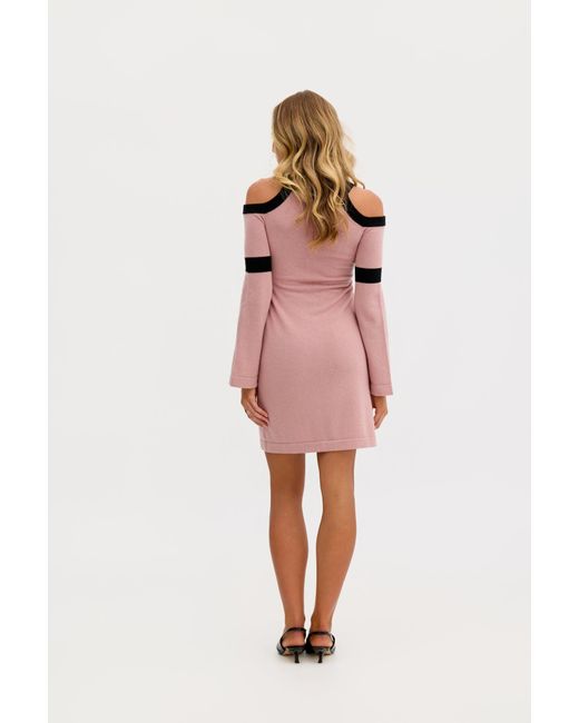 Why Mary Pink Serena Wool Knit Long Sleeve Cold Shoulder Dress