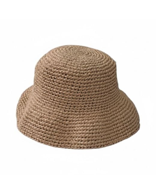 Springmoonatelier Brown Neutrals Luxury Handmade Raffia Crochet Bucket Hat – Premium Cream Butterfly