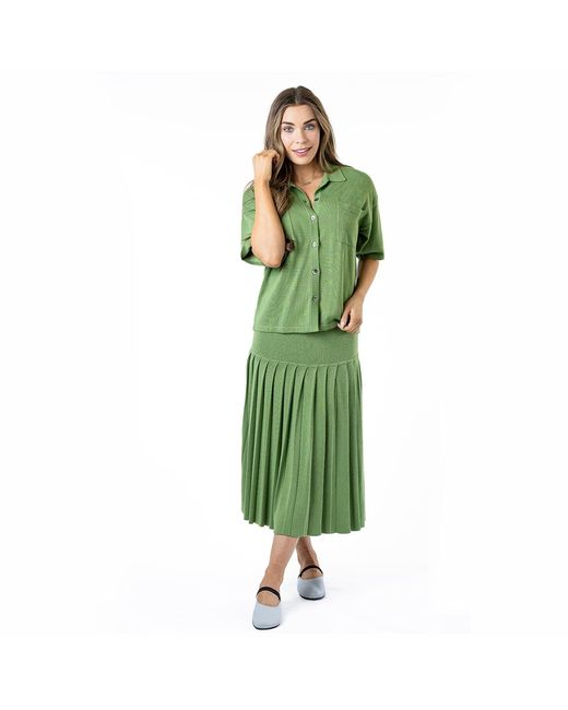 Zenzee Green Silk Cashmere Boyfriend Short Sleeve Polo Shirt