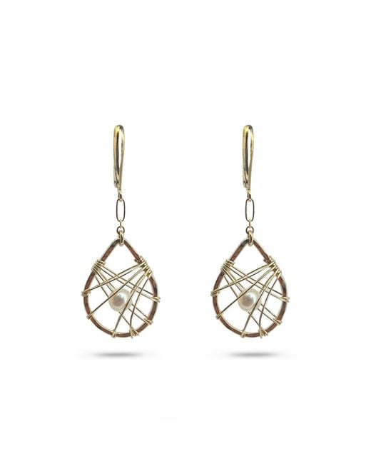 Greyewolfe Metallic Large Teardrop Caged Pearl Earrings