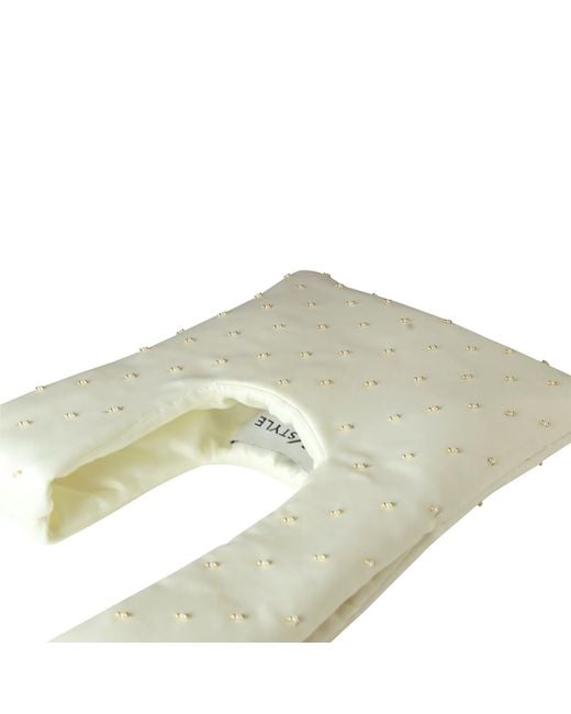 2KStyle White Neutrals Niki Bead Hand-Embellished Satin Mini Wristlet Pouch