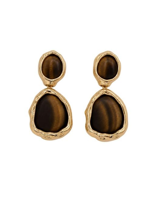 Uchi and Soto Multicolor Nekomeishi Tigers Eye Oversized Earrings