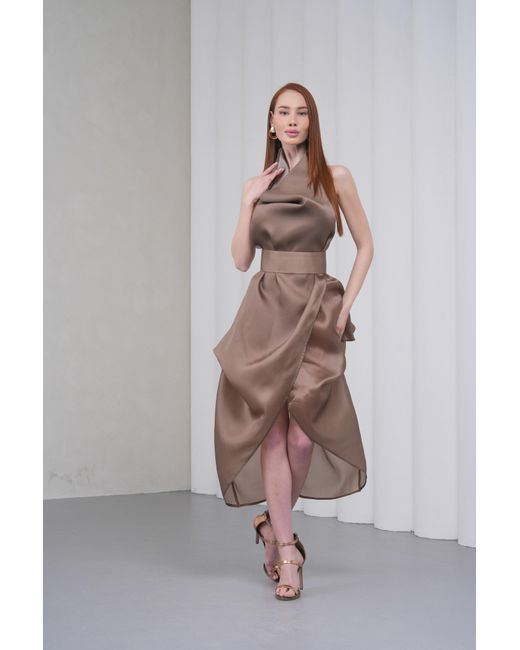 Lumina Eligma Brown Neutrals Silhouette Halter Dress
