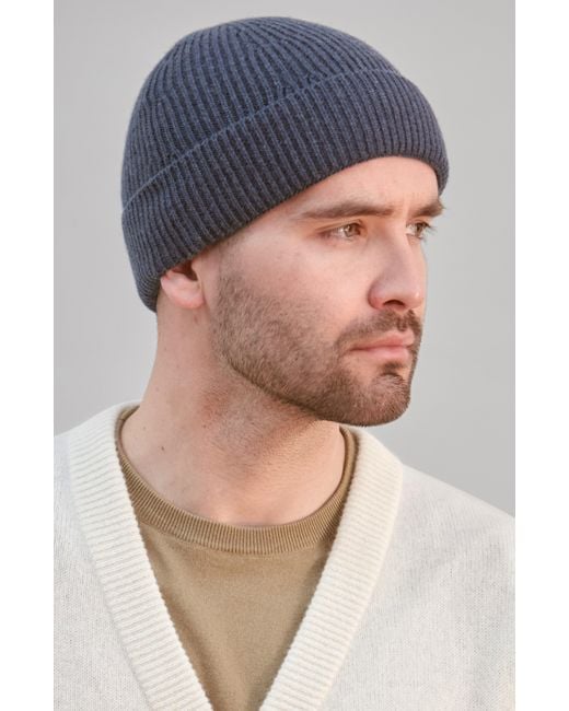 Paul James Knitwear Blue Lightweight Merino Cashmere Beaulinee Beanie