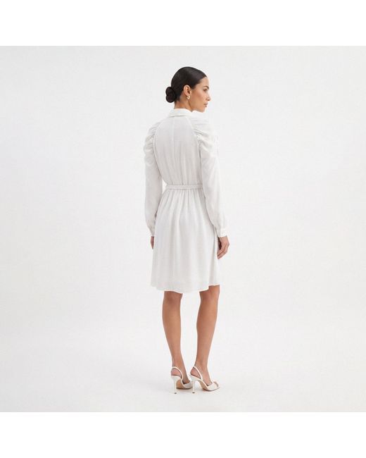AVENUE No.29 White Gathered Raglan Sleeve Viscose Midi Shirt Dress With Belt