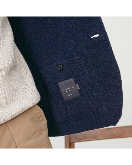Paul James Knitwear Blue Midweight Lambswool Benedict Knitted Blazer for men