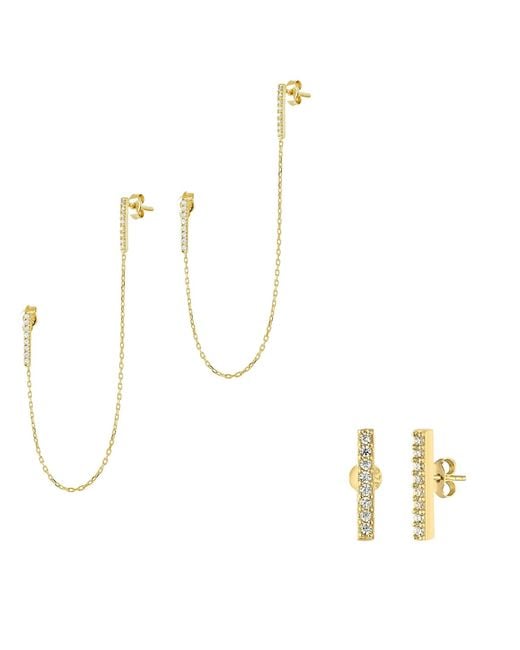 Spero London White Chained Bar Chain & Bar Earring Set