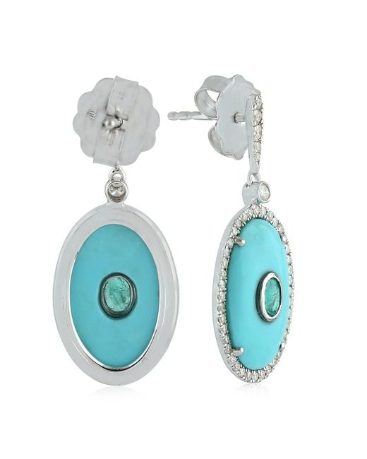 Artisan Blue Emerald & Diamond Drop Earrings