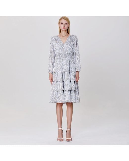 Smart and Joy Gray Tiered Ruffles Liberty Print Tea Dress