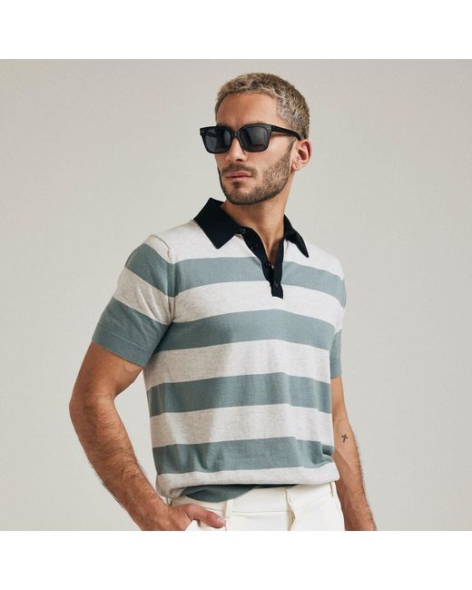 Salts Cashmere Gray Short Sleeve Rugby Stripe Polo Shirt for men
