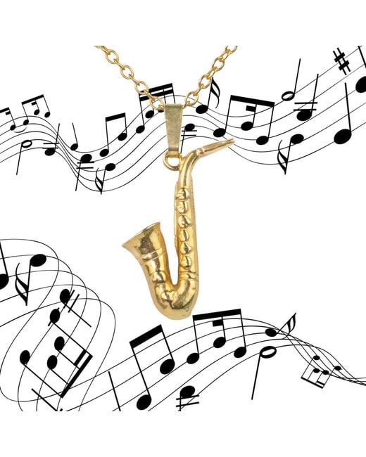 Simon Kemp Jewellers Metallic Saxophone Pendant Eighteen Carat On Solid Sterling for men