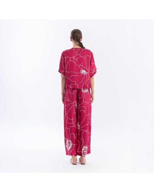 Haris Cotton Red Printed Satin Bolero Fuchsia Peonies