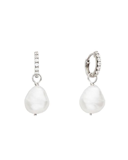 Lily & Roo Metallic Diamond Huggie Pearl Drop Earrings