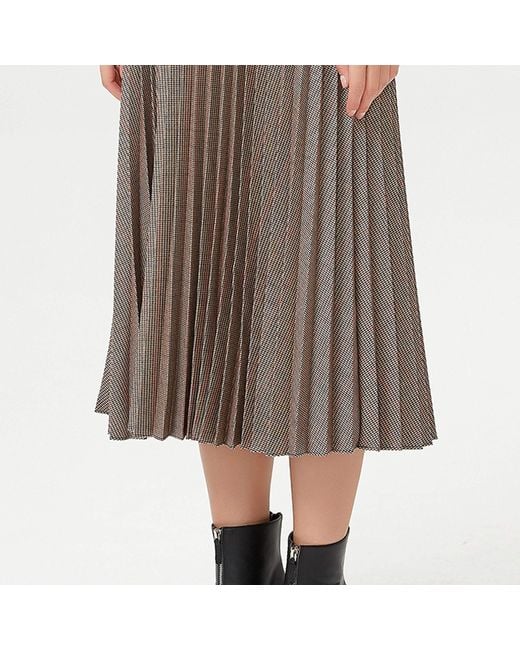 Smart and Joy Brown Prince Of Wales Fabric Pleated Dress