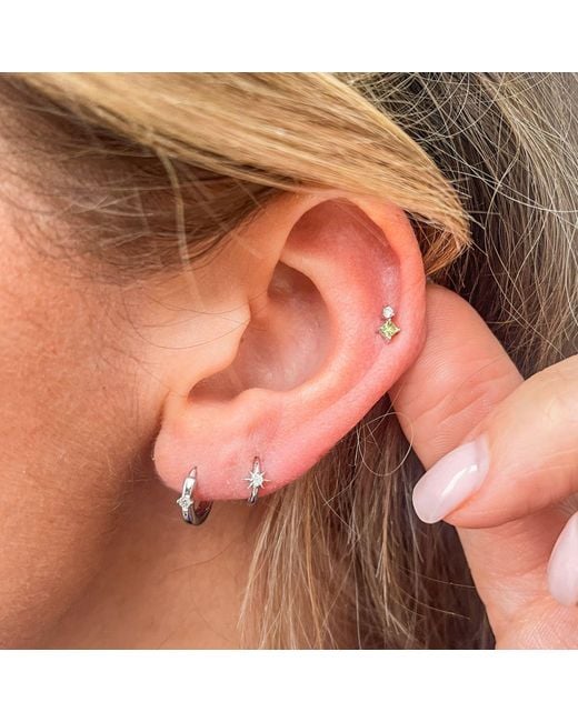 Zohreh Metallic Diamond North Star Seamless Huggie Hoop Earring 9K