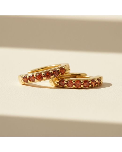 Harfi Metallic Garnet January Birthstone Small Huggie Plated Hoop Earrings
