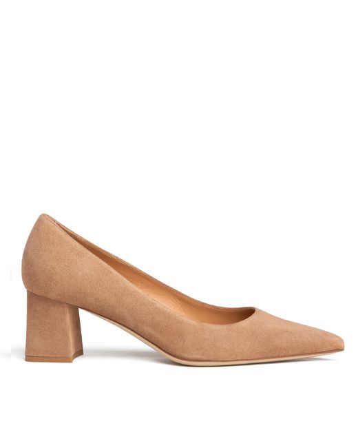 Beautiisoles by Robyn Shreiber Made in Italy Brown Neutrals Corina Camel Suede Block Low Heel Pump For Evening Or Work