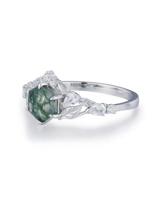 Azura Jewelry New York White Fae Meadow Moss Agate Ring Vermeil