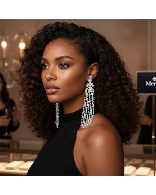 Meraki by Rashmi Bajaj White Fae American Diamonds Chandelier Earrings
