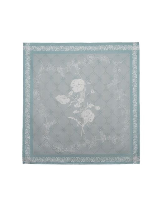 Asyii Blue Neutrals Garden Veil Hand-Rolled Silk Square With Double-Face Printed